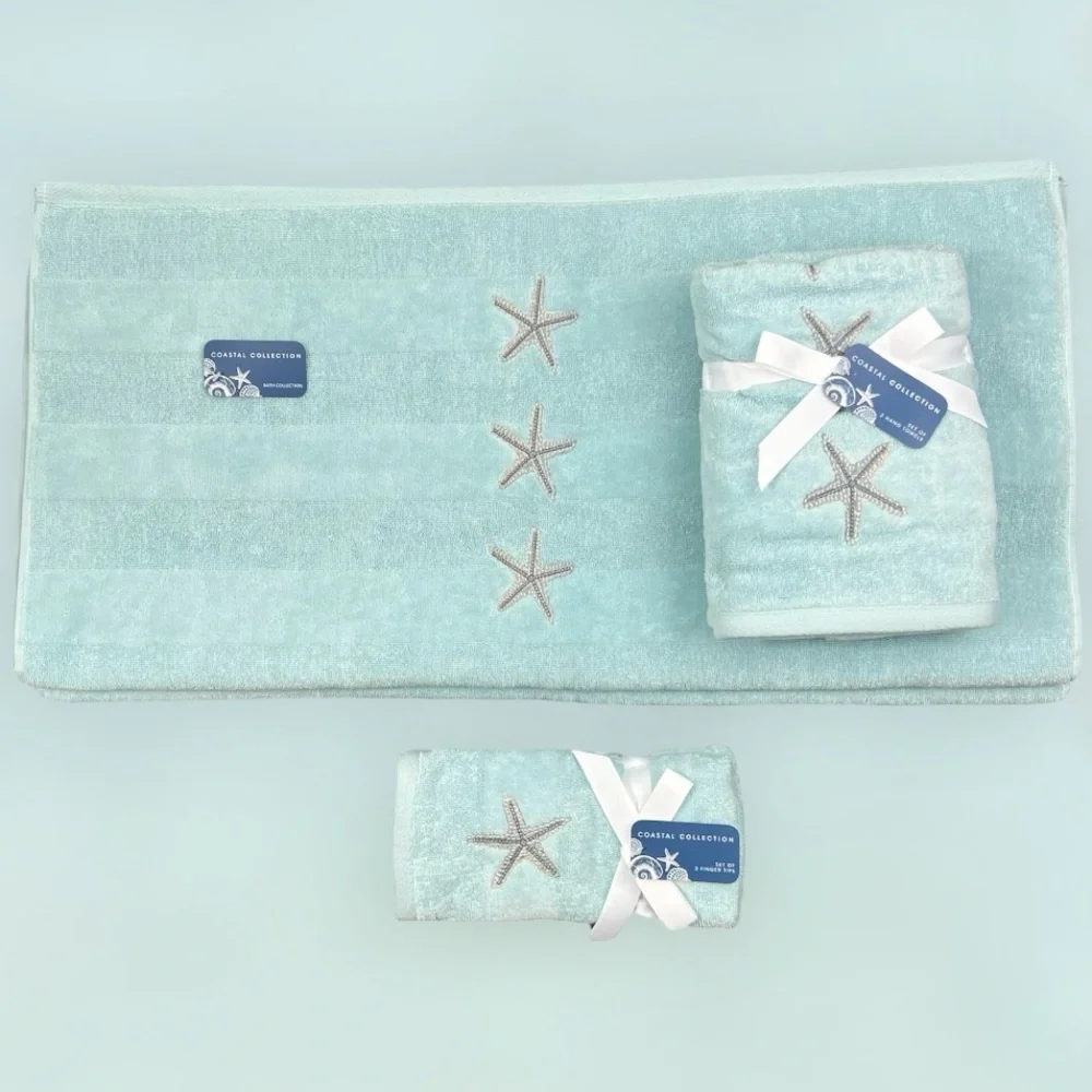 Coastal Collections - ‘Starfish stripe ’ Bath towel set. NWT.